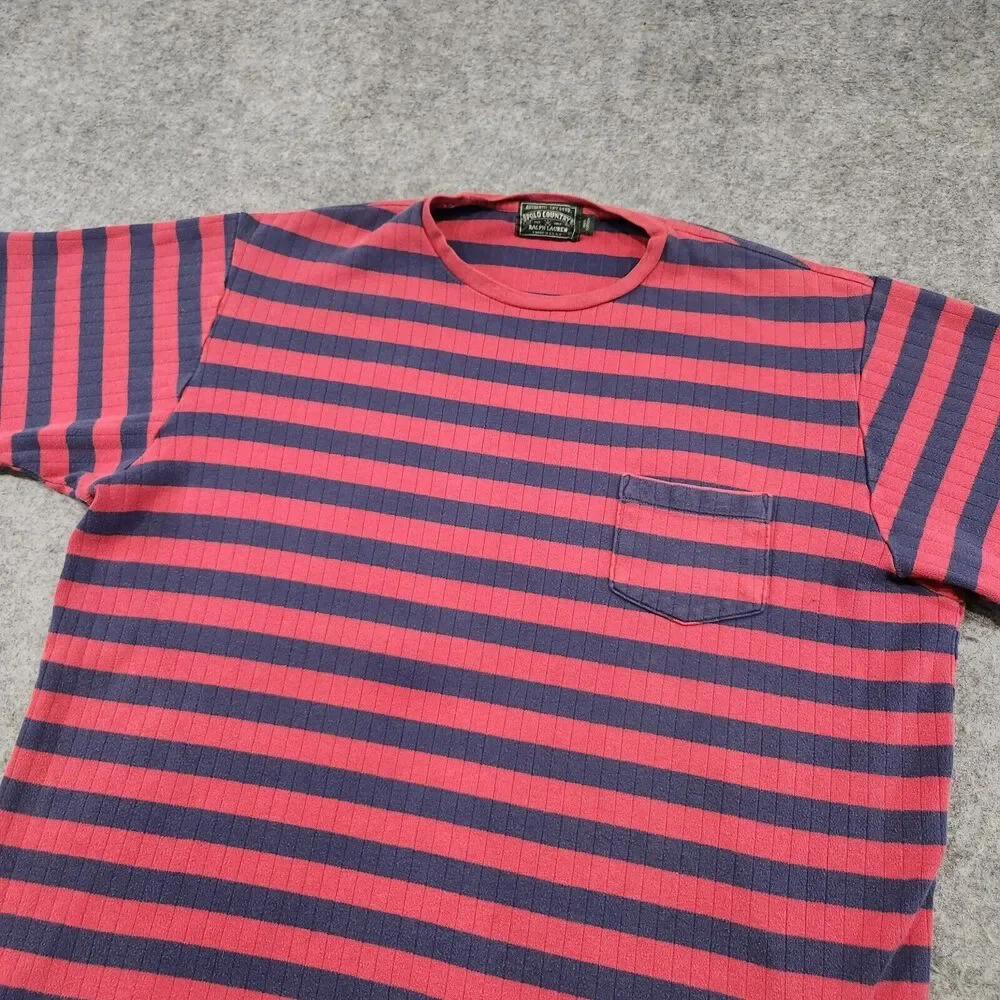 VTG Polo Country Ralph Lauren Mens XL 100% Cotton Stripe Knit T Shirt Sweater‎
